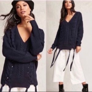 One Left!!! - NWT Navy Lace Up V-Neck Sweater